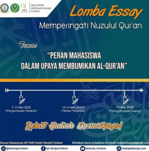 Lomba Essay dalam Rangka Memperingati Nuzulul Qur'an dengan tema " Peran Mahasiswa dalam Upaya Membumikan Al-Qur'an "