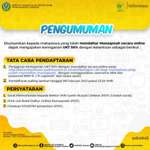 Pengumuman “Bagi Mahasiswa yang telah Mendaftar Munaqosah secara Online dapat Mengajukan Keringanan UKT 50 %”